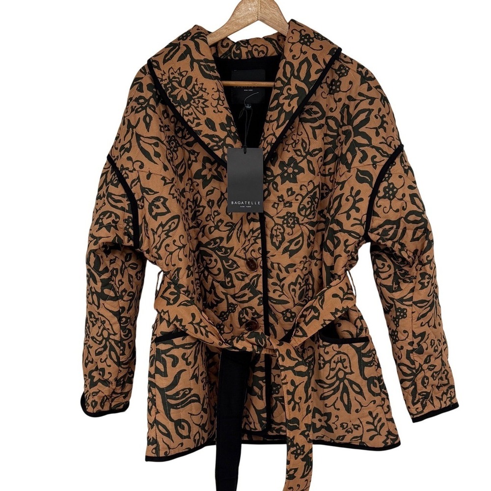 BAGATELLE NEW YORK Women's Printed Belted Jacket Brown Black Size L